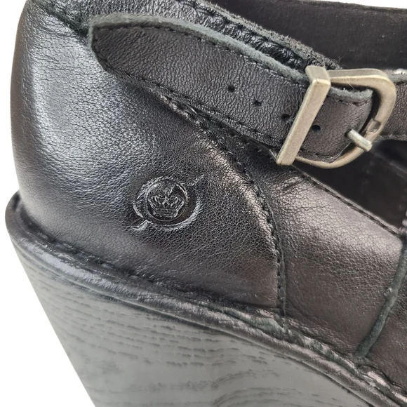 Born Black Leather Mary Jane Cross Strap Wedges Women's Size 7.5 - Picture 10 of 14